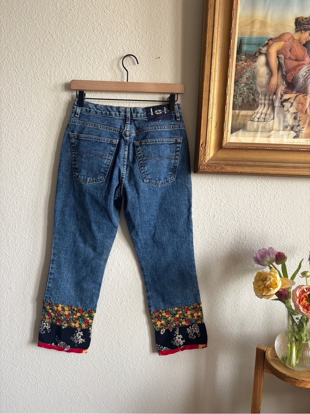 lei Blue Straight Leg Jeans with Floral Hem